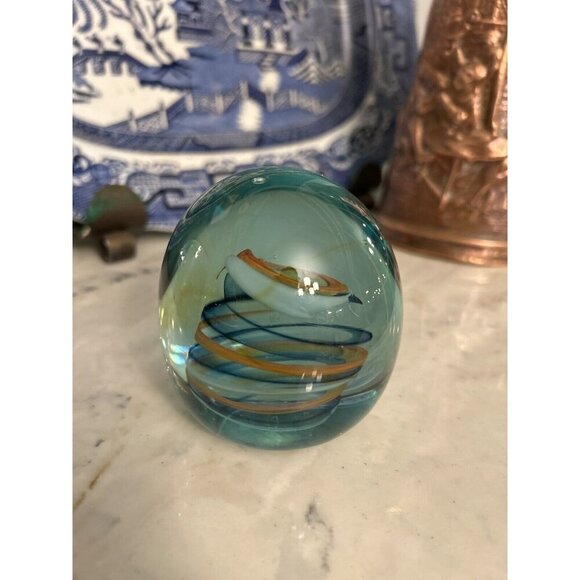 Vintage Mid-Century “Affinity” Glass Paper Weight 3 1\2” x 2 3/4” Swirls - Picture 7 of 7